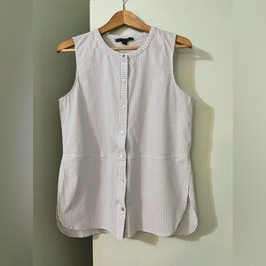 HARLOWE & GRAHAM 💯 cotton sleeveless button up white shirt with black stripes